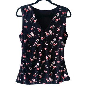 WHBM Reversable Fitted Stretch Sleeveless Top Flower Pattern and Solid Black